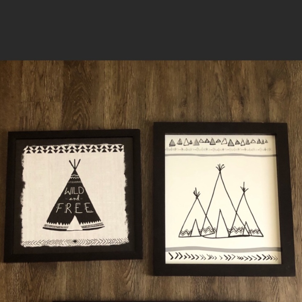 2 black and white signs